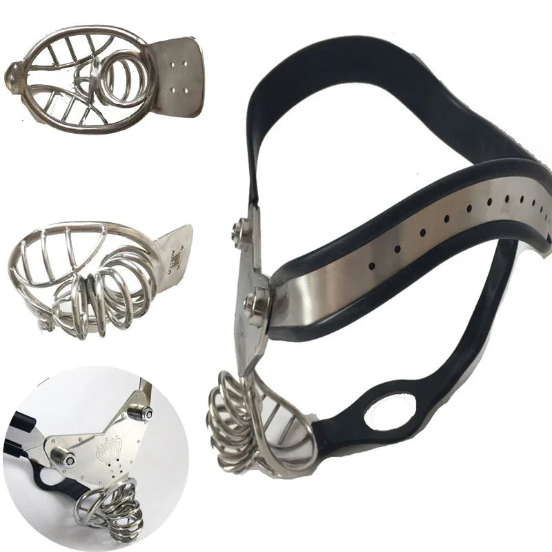 EMCC T Type Stainless Steel Male Chastity Belt Panty Hollow Cock Cage Adjustable Chastity Device Metal Sex Toys BDSM Bondage