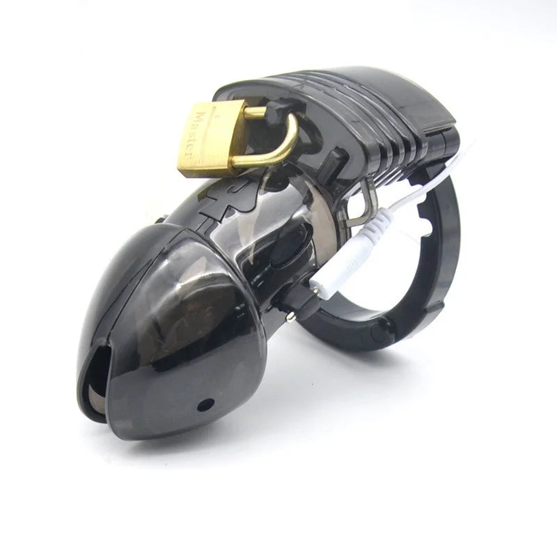 Electric Shock Chastity Cock Cage Locking Male Cock Ring Lockable Penis Bondage Sleeve Ring Chastity Device for Men CB6000