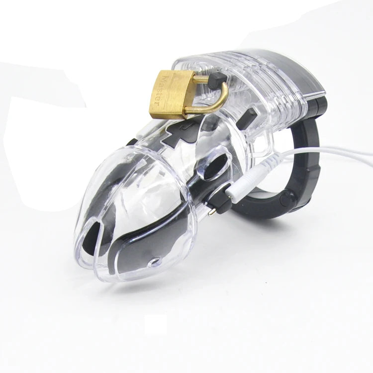 Electric Shock Chastity Cock Cage Locking Male Cock Ring Lockable Penis Bondage Sleeve Ring Chastity Device for Men CB6000