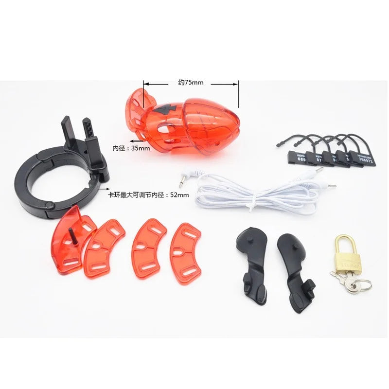 Electric Shock Chastity Cock Cage Locking Male Cock Ring Lockable Penis Bondage Sleeve Ring Chastity Device for Men CB6000