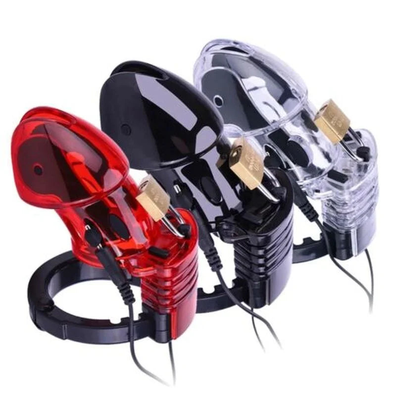 Electric Shock Chastity Cock Cage Locking Male Cock Ring Lockable Penis Bondage Sleeve Ring Chastity Device for Men CB6000