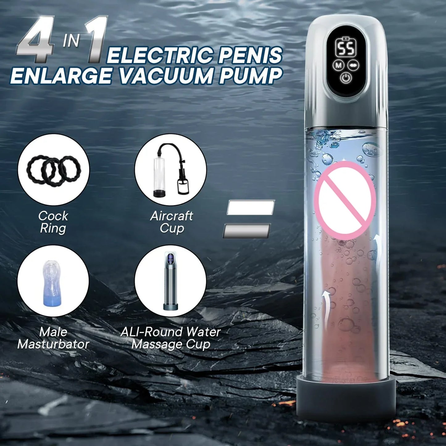 Enlarger Pump Penis Enlargement Extend Vacuum Pussy Pumps Male Masturbator Air Pressure Device Adult Sex Toys Games for Men LED