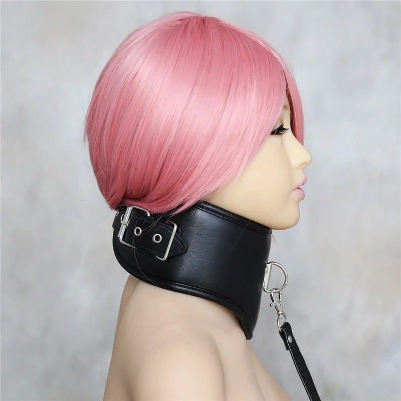 Erotic Black Soft Sponge Padded Inside Leather Chastity Posture Neck Collar For Bdsm Choker Bondage Couples Harness Sex Products