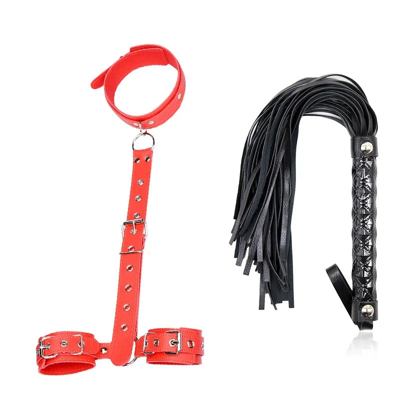 Erotic Sex Toys Neck collar Handcuff Whip For Couples Woman and Adult sexy Game BDSM Bondage Restraint Rope Exotic Accessories