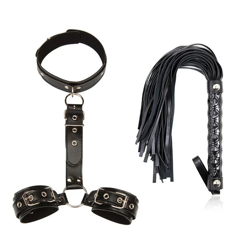 Erotic Sex Toys Neck collar Handcuff Whip For Couples Woman and Adult sexy Game BDSM Bondage Restraint Rope Exotic Accessories