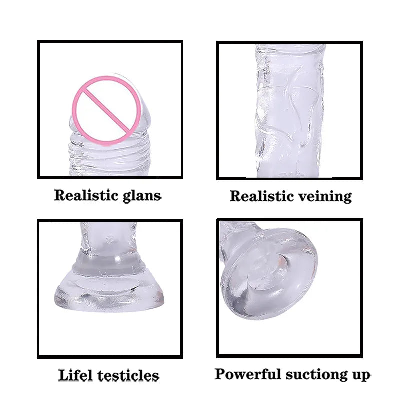 Erotic Soft Silicone Jelly Dildo for Women Realistic Small Penis Anal Plug Dick Suction Cup Strapon Adult Sex Toys for Woman