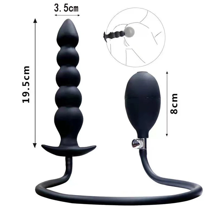 Expansion Diameter 14cm Inflatable Dildo Anal Plug with 5 Beads Built-in Silicone Column Huge Butt Plug Ass Dilator Anal Sex Toy