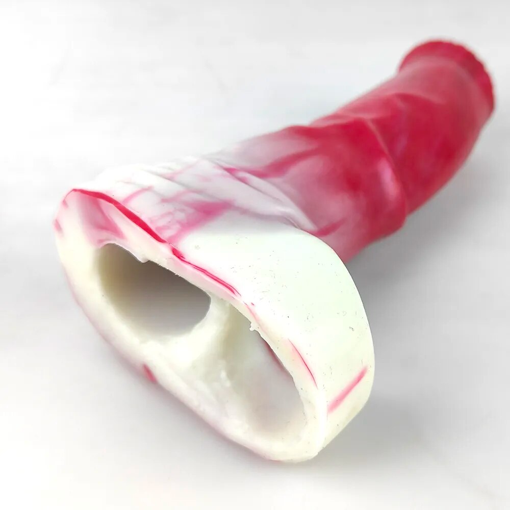 FAAK Fantasy Horse Penis Sleeve Gory Raw Meat Color Dick Enlargement & Extension Silicone Cock Sheath Sex Toys For Men