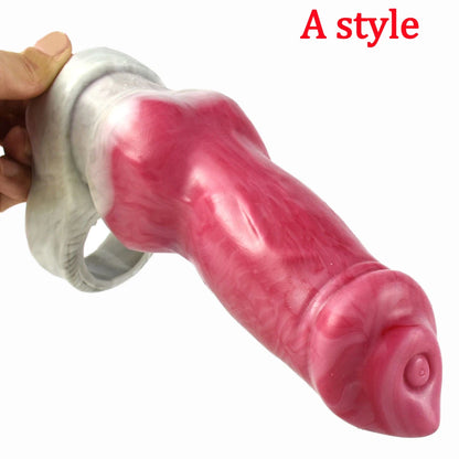 FAAK Penis Sex Toys For Men Silicone Penis Sleeve Simulated Dog Penis Condom Dildo Extender Cock Enlargement Erotic Products