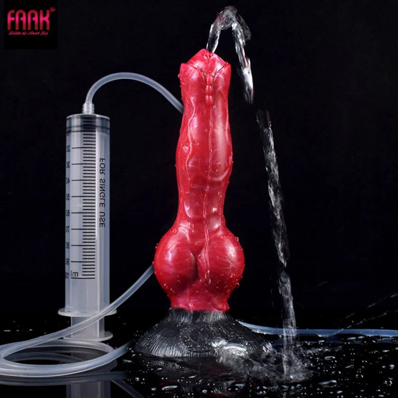 FAAK Sex Toys For Women Squirting Dildo With Syringe Red Big Cock With Suction Cup Soft Silicone Ejaculate Penis Anal Massage