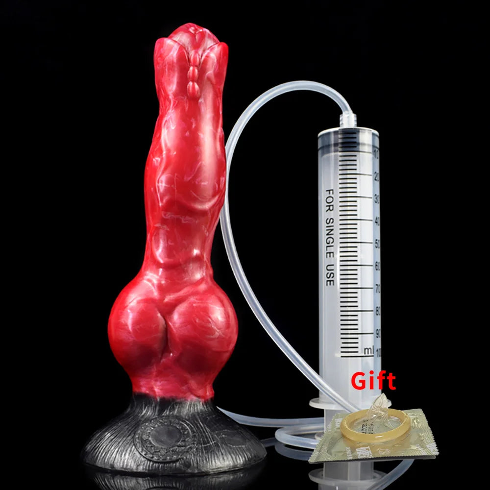 FAAK Sex Toys For Women Squirting Dildo With Syringe Red Big Cock With Suction Cup Soft Silicone Ejaculate Penis Anal Massage