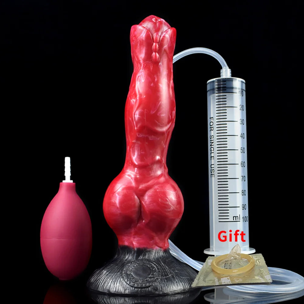 FAAK Sex Toys For Women Squirting Dildo With Syringe Red Big Cock With Suction Cup Soft Silicone Ejaculate Penis Anal Massage