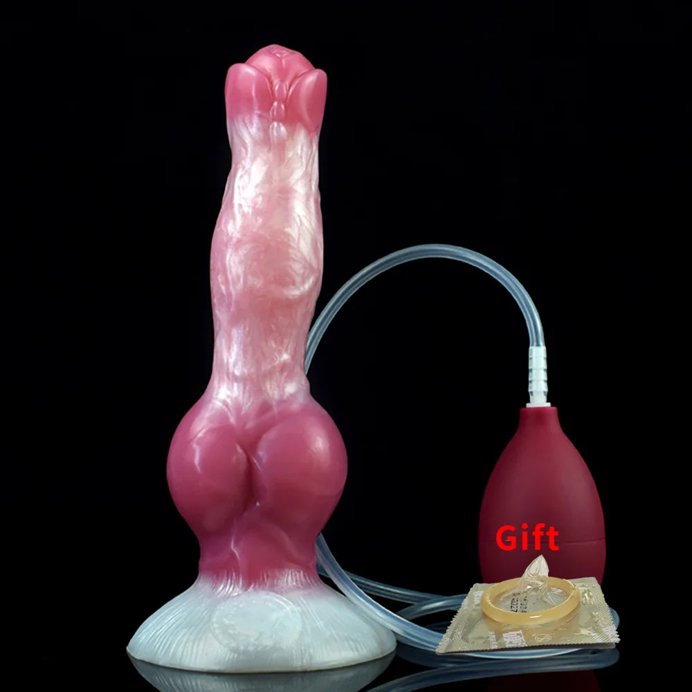 FAAK Soft Silicone Squirting Dog Dildo Sexy Toys Big Cock With Syringe Dildo for Women Anal Plug for Men Women Vagina Massager