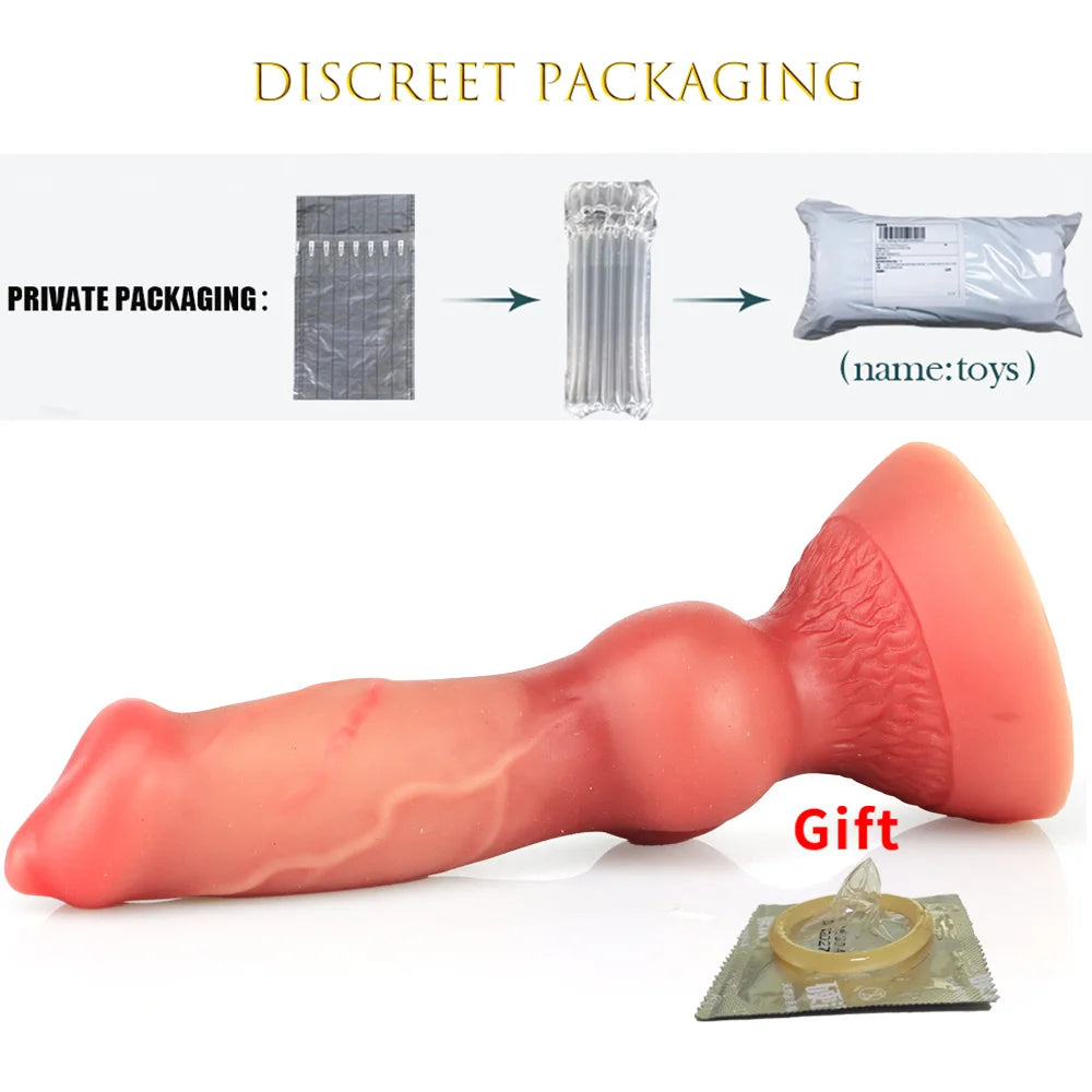 FAAK Soft Silicone Squirting Dog Dildo Sexy Toys Big Cock With Syringe Dildo for Women Anal Plug for Men Women Vagina Massager