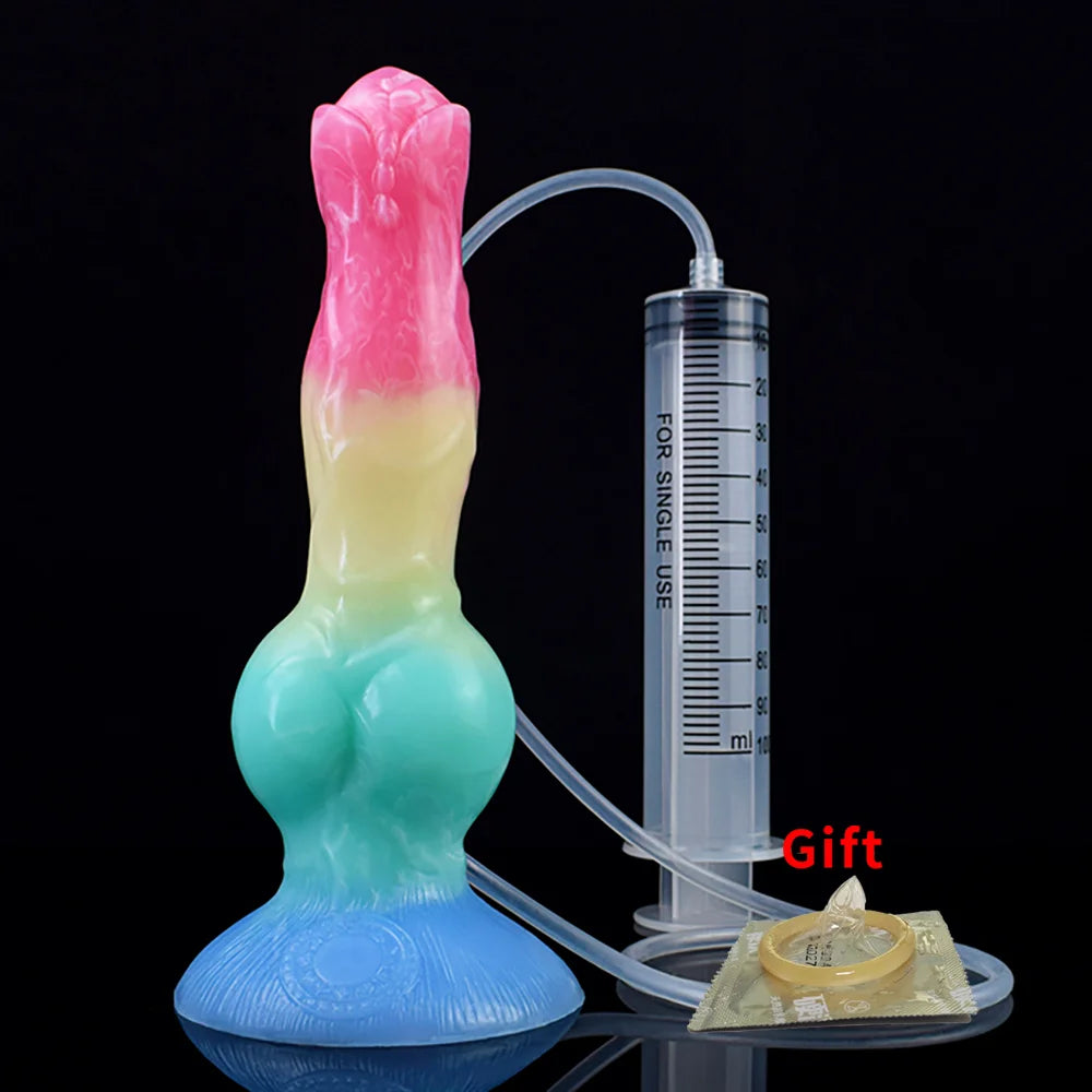 FAAK Soft Silicone Squirting Dog Dildo Sexy Toys Big Cock With Syringe Dildo for Women Anal Plug for Men Women Vagina Massager