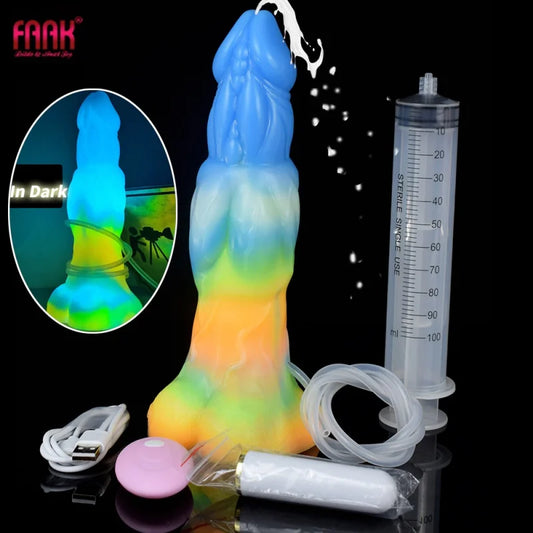 FAAK Vibration Dildos Big Dick With Suction Cup Colored Silicone Luminous Penis With Ejaculation Function Sex Toys for women