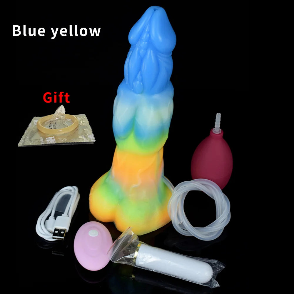 FAAK Vibration Dildos Big Dick With Suction Cup Colored Silicone Luminous Penis With Ejaculation Function Sex Toys for women