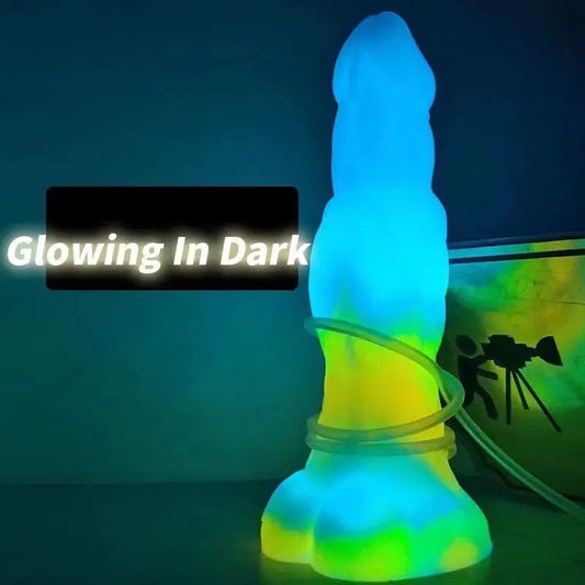 FAAK Vibration Dildos Big Dick With Suction Cup Colored Silicone Luminous Penis With Ejaculation Function Sex Toys for women