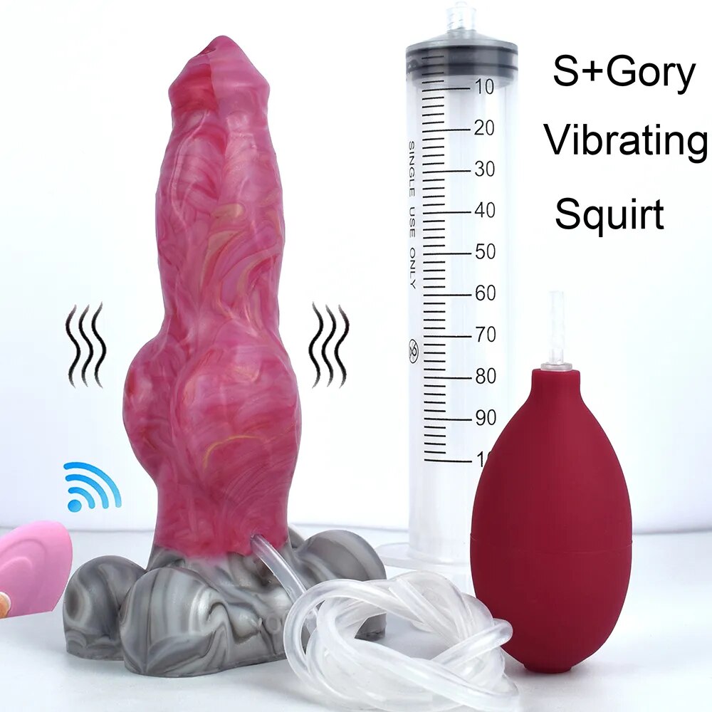 FAAK Wireless Control Vibrator Silicone Dog Knot Squirting Penis With Suction Cup Vibrating Ejaculation Dildo Sex Toys For Women