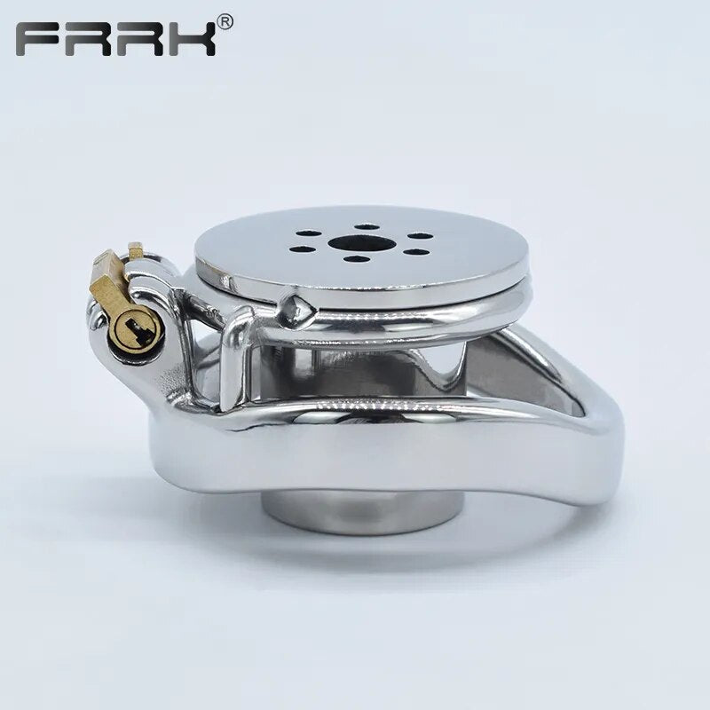 FRRK Harness PU Chastity Belt with Inverted Plug Cylinder Stainless Steel Cock Cage for Couple CBT Game Play Sissy Penis Rings