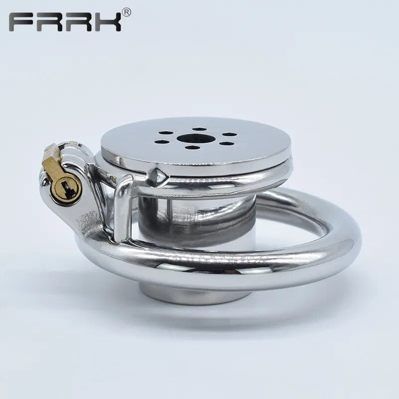 FRRK Harness PU Chastity Belt with Inverted Plug Cylinder Stainless Steel Cock Cage for Couple CBT Game Play Sissy Penis Rings