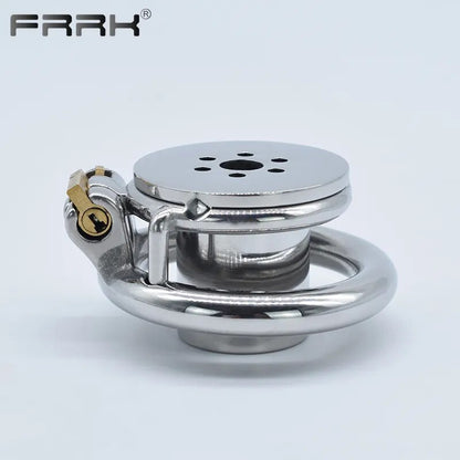 FRRK Harness PU Chastity Belt with Inverted Plug Cylinder Stainless Steel Cock Cage for Couple CBT Game Play Sissy Penis Rings