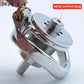 FRRK Harness PU Chastity Belt with Inverted Plug Cylinder Stainless Steel Cock Cage for Couple CBT Game Play Sissy Penis Rings