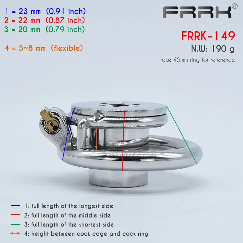 FRRK Harness PU Chastity Belt with Inverted Plug Cylinder Stainless Steel Cock Cage for Couple CBT Game Play Sissy Penis Rings