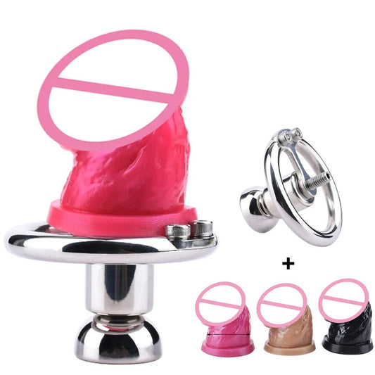 FRRK Negative Chastity Lock with Small Dildo for Men New Creative Combination Cock Cage Stainless Steel Penis Rings BDSM Sex Toy