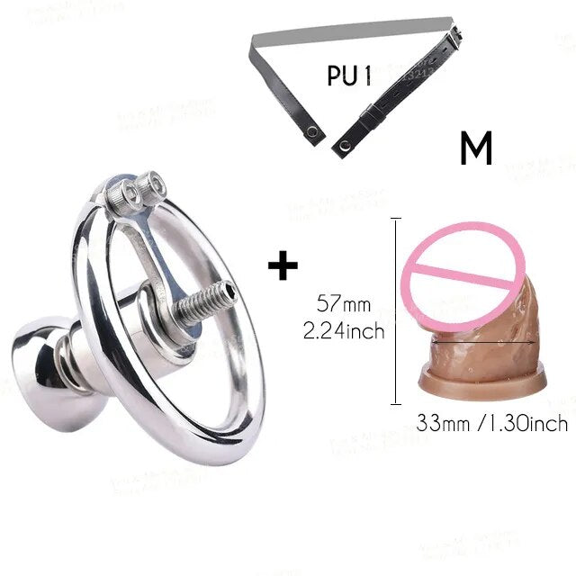 FRRK Negative Chastity Lock with Small Dildo for Men New Creative Combination Cock Cage Stainless Steel Penis Rings BDSM Sex Toy