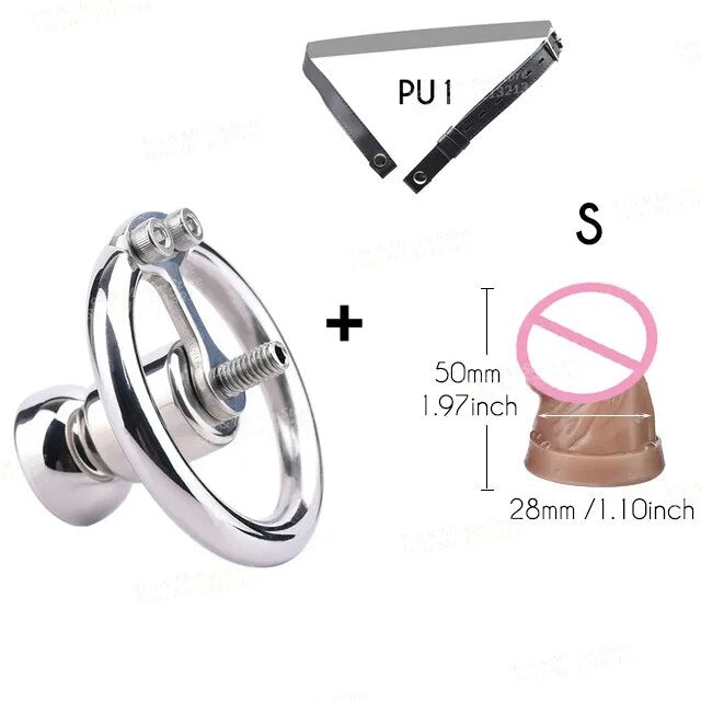 FRRK Negative Chastity Lock with Small Dildo for Men New Creative Combination Cock Cage Stainless Steel Penis Rings BDSM Sex Toy