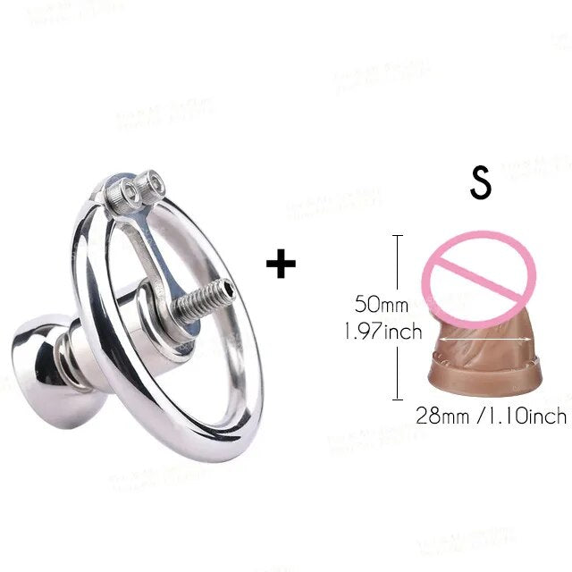 FRRK Negative Chastity Lock with Small Dildo for Men New Creative Combination Cock Cage Stainless Steel Penis Rings BDSM Sex Toy