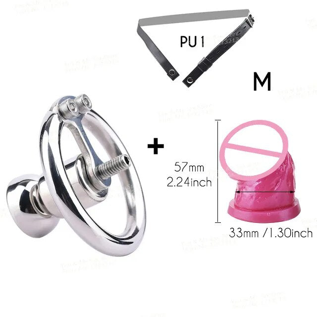 FRRK Negative Chastity Lock with Small Dildo for Men New Creative Combination Cock Cage Stainless Steel Penis Rings BDSM Sex Toy