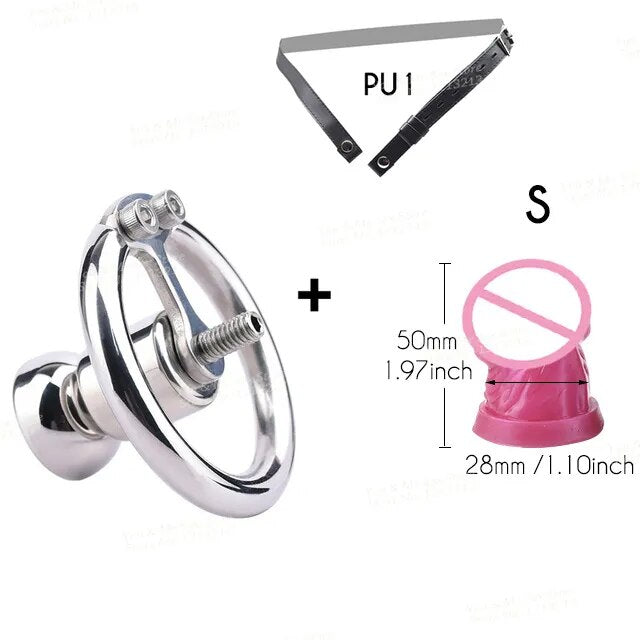 FRRK Negative Chastity Lock with Small Dildo for Men New Creative Combination Cock Cage Stainless Steel Penis Rings BDSM Sex Toy