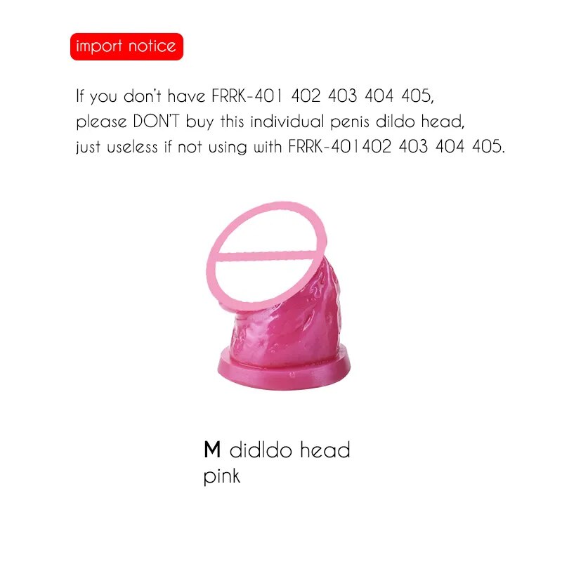 FRRK Silicone Dildo Head for FRRK 401 402 403 404 405 Inverted Urethral Metal Chastity Cage Deivce Only Sissy Pink Skin Black Pe