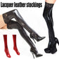 Fashion Women Sexy Lacquer Leather Stocking Lace Long Overknee Pantyhose Pole Dance Fun Underwear Adult Games Sexy Pants