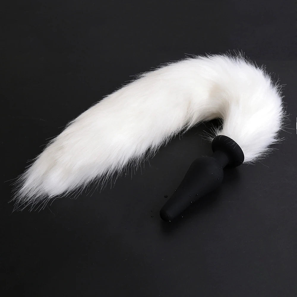 Faux Fur Fox Bunny Cat Tail Pink Red Insert Stopper Silicone Plug BDSM 85/45cm Unisex Romance Cat Girls Long/Small Tails Sex Toy