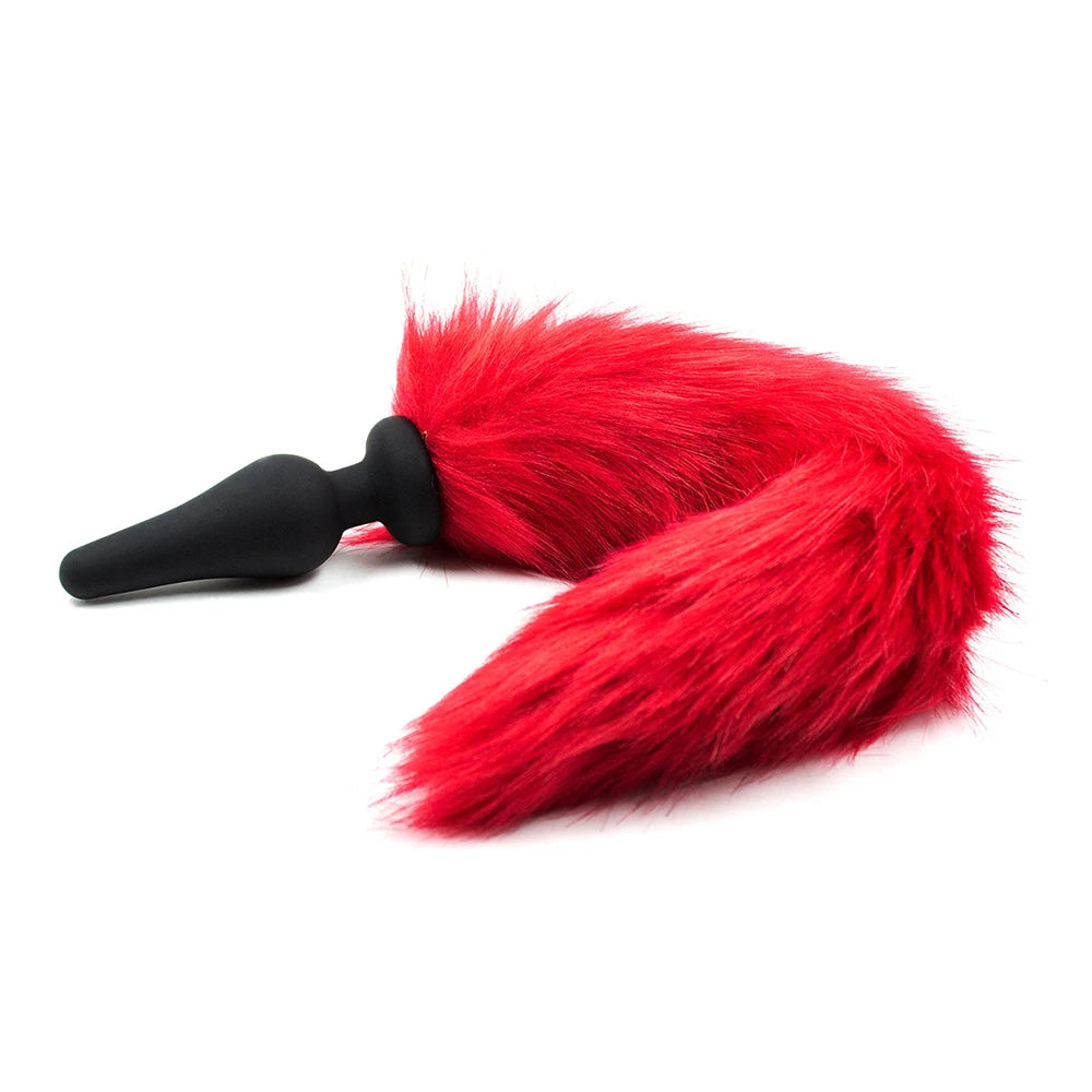 Faux Fur Fox Bunny Cat Tail Pink Red Insert Stopper Silicone Plug BDSM 85/45cm Unisex Romance Cat Girls Long/Small Tails Sex Toy