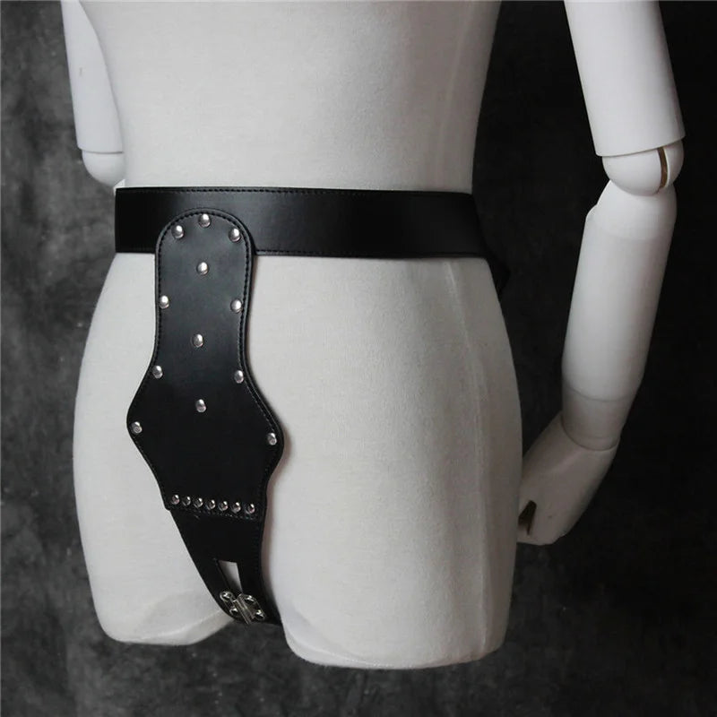 Faux Leather Chastity Pants Sexy Underwear Panties Chastity Belt Padlock Bdsm Bondage Harness Adjustable Ladies Sex Toys Clothes