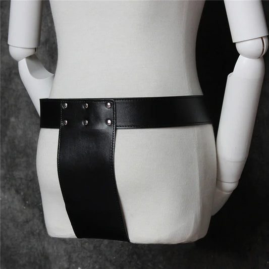 Faux Leather Chastity Pants Sexy Underwear Panties Chastity Belt Padlock Bdsm Bondage Harness Adjustable Ladies Sex Toys Clothes