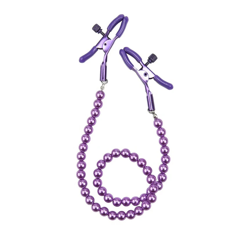 Female Nipple Clamps With Pearl Chain Set Woman Metal Pearl Colorful Nipple Clips Breast Bondage Restraint Slave Fetish Sex Toy