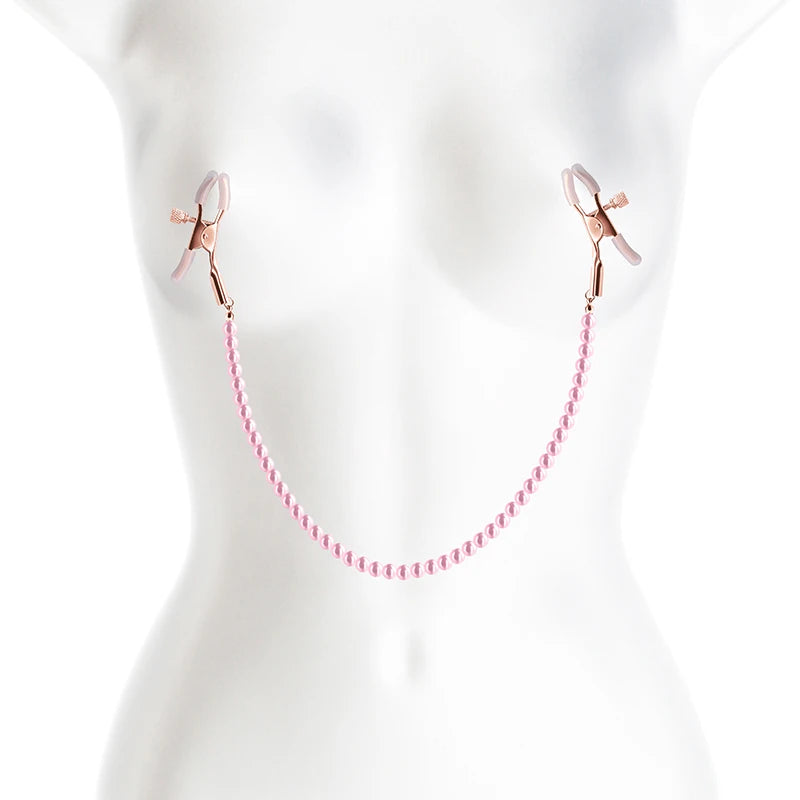 Female Nipple Clamps With Pearl Chain Set Woman Metal Pearl Colorful Nipple Clips Breast Bondage Restraint Slave Fetish Sex Toy