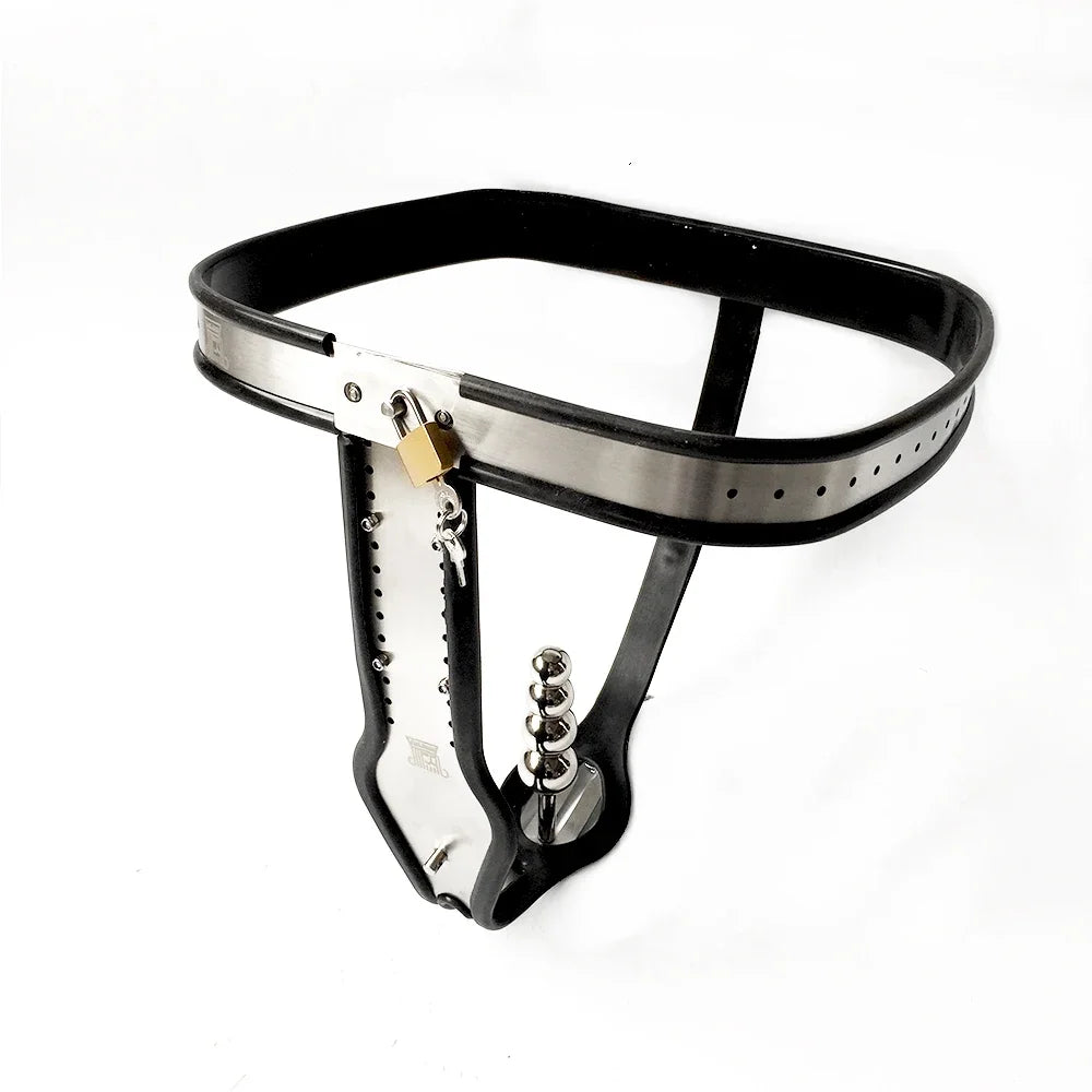 Female Stainless Steel Chastity Belt with Lock Metal Bondage Underwear Poop Hole 4/5 Beads Anal Plug Adult Sex Toys for Women