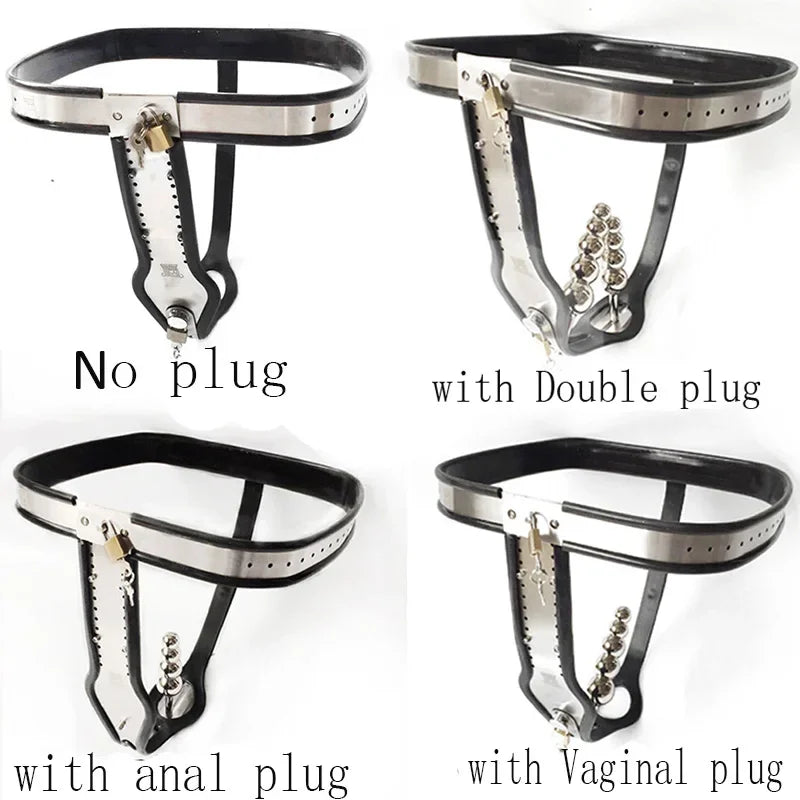 Female Stainless Steel Chastity Belt with Lock Metal Bondage Underwear Poop Hole 4/5 Beads Anal Plug Adult Sex Toys for Women