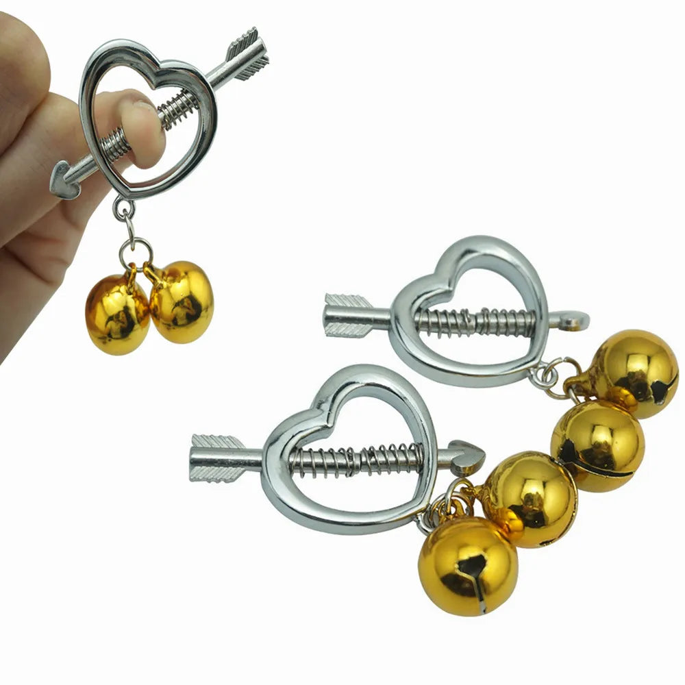 Female Stainless Steel Nipple Clamp bell ring metal Nipple clips breast Bondage Restraint Fetish sex toy for woman