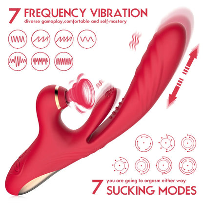 Female Sucking Vibrator Sex Toys 3 in 1 G-spot Clitoris Tongue Licking Automatic Retractable Masturbator AV Stick Adult Toys