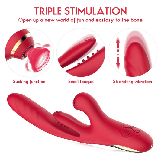 Female Sucking Vibrator Sex Toys 3 in 1 G-spot Clitoris Tongue Licking Automatic Retractable Masturbator AV Stick Adult Toys