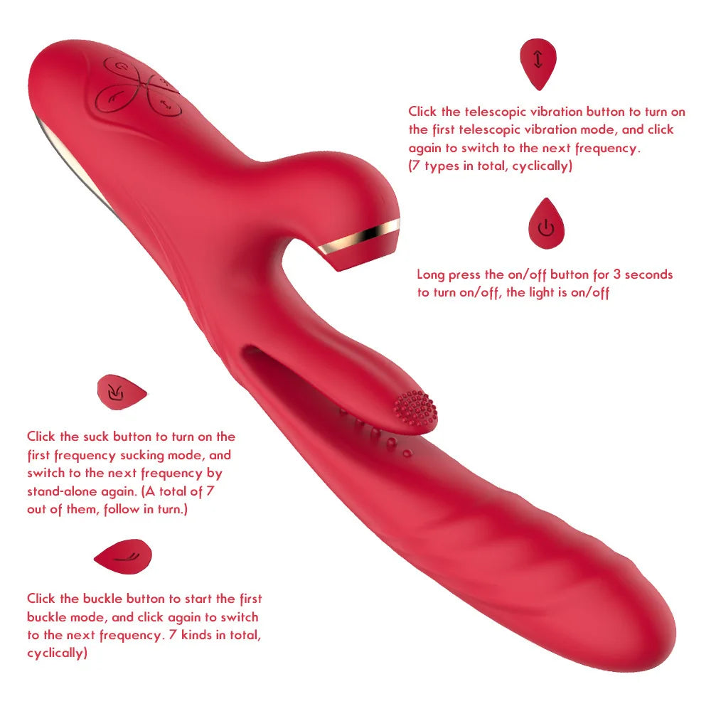 Female Sucking Vibrator Sex Toys 3 in 1 G-spot Clitoris Tongue Licking Automatic Retractable Masturbator AV Stick Adult Toys