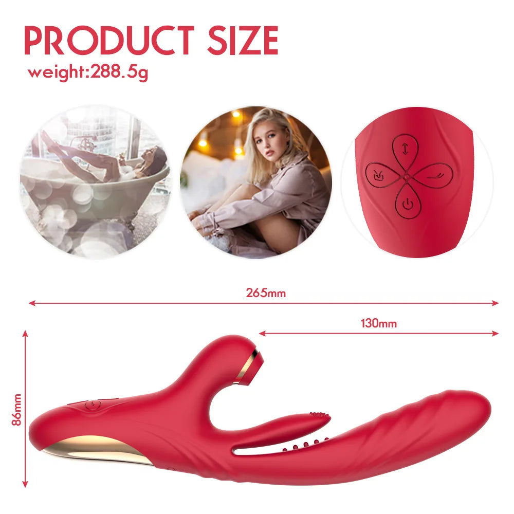 Female Sucking Vibrator Sex Toys 3 in 1 G-spot Clitoris Tongue Licking Automatic Retractable Masturbator AV Stick Adult Toys