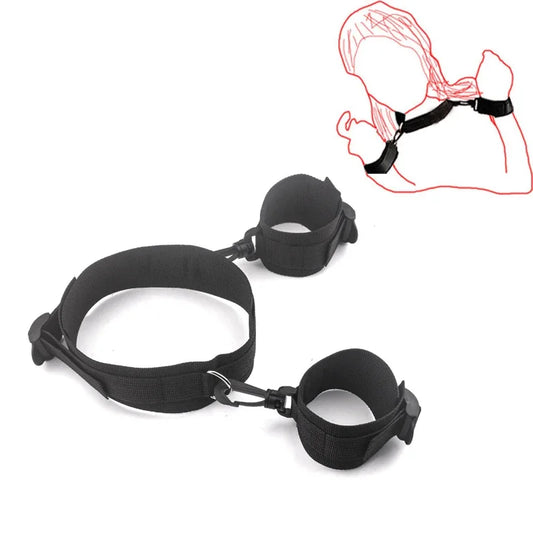 Fetish Neck Collar to Hand Restraint Wrist cuffs Slave 3 RING LEASH Harness Bondage Adult fetish Sex Game Toys for women Couples